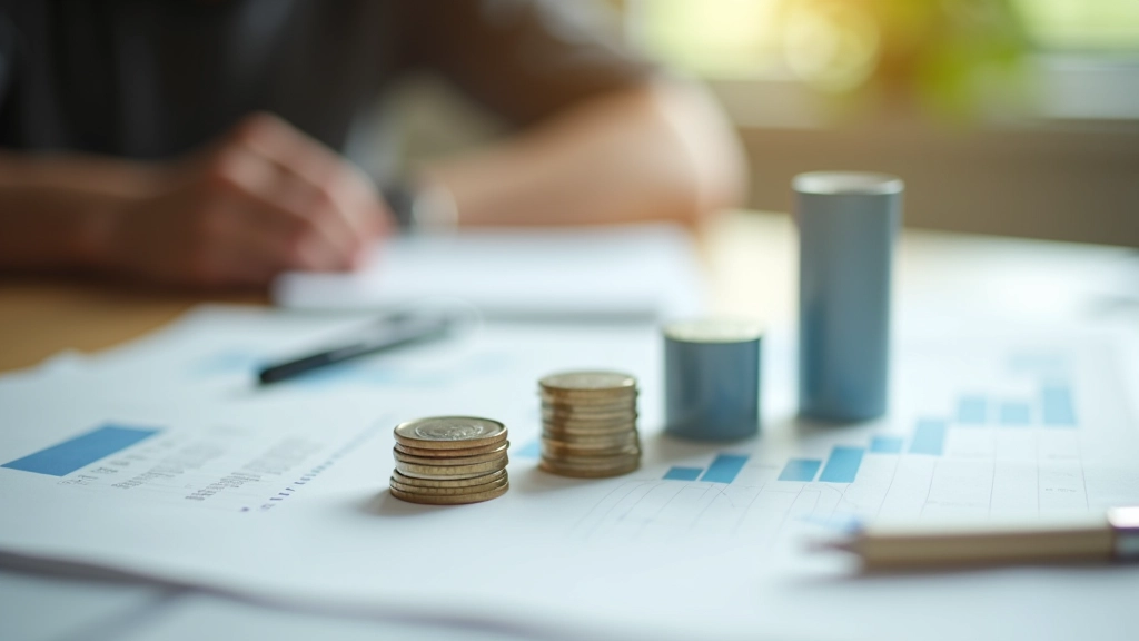 Graphique de croissance d'investissement sur écran avec pièces de monnaie