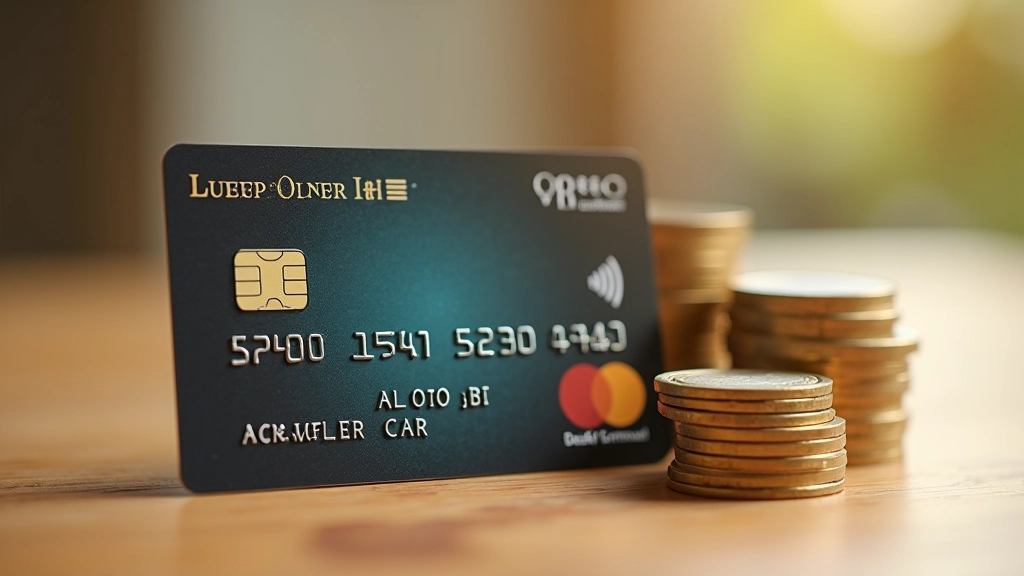 Carte de crédit haut de gamme avec symbole de cashback et pièces de monnaie empilées à côté