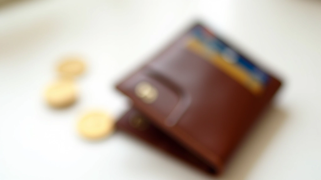 Portefeuille avec plusieurs cartes de fidélité et de réduction empilées, pièces de monnaie dorées à côté