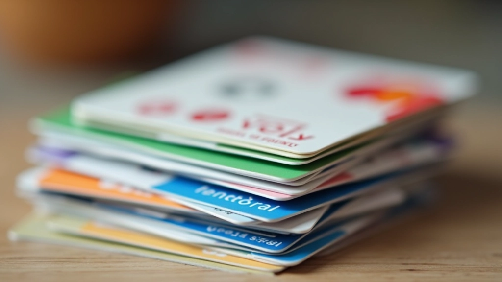 Pile de cartes de fidélité de différentes couleurs et marques